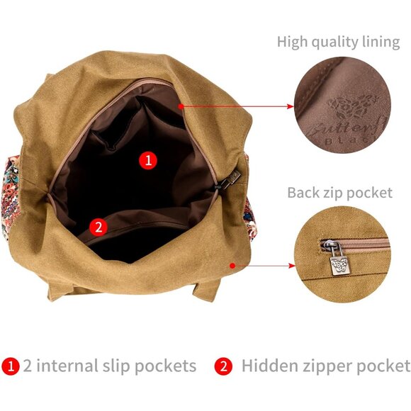 Large Canvas Crossbody Bag Women Tote Boho Style Adjustable Pocket - Picture 6 of 7